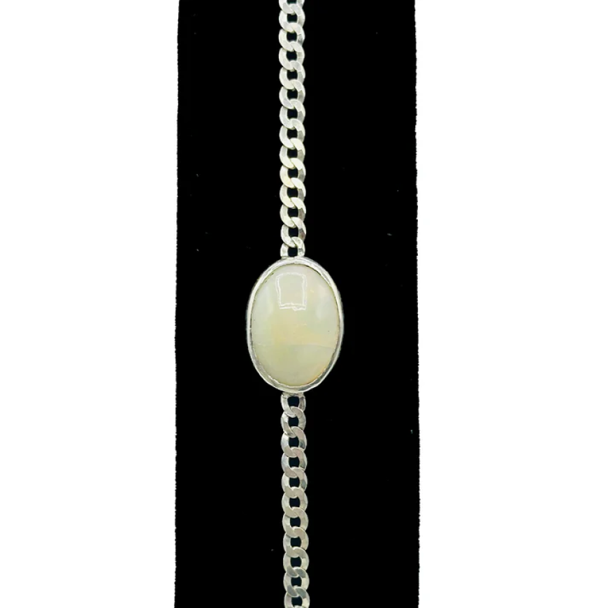 Grace in Every Glimmer: White Opal Bracelet in Cross Chain Design by Jawagems.com