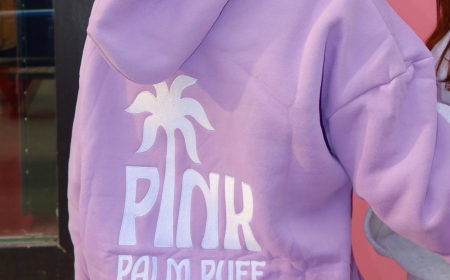 Shop The Latest pink palm puff hoodie