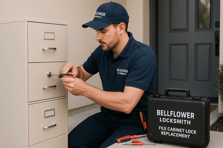 How to Replace a File Cabinet Lock in a Home Office Setup In Bellflower?