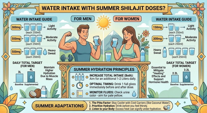 How much water should you drink with summer shilajit doses?