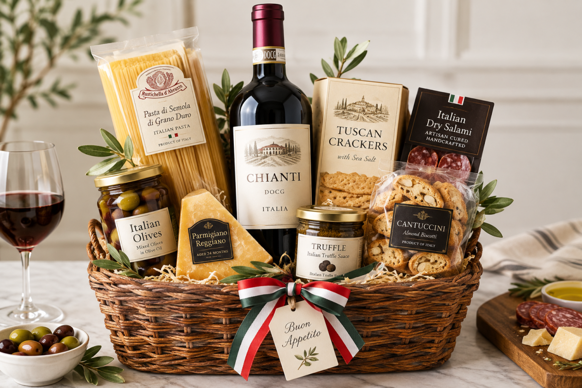 Gourmet Italian Wine and Food Gift Basket with Chianti & Artisanal Snacks