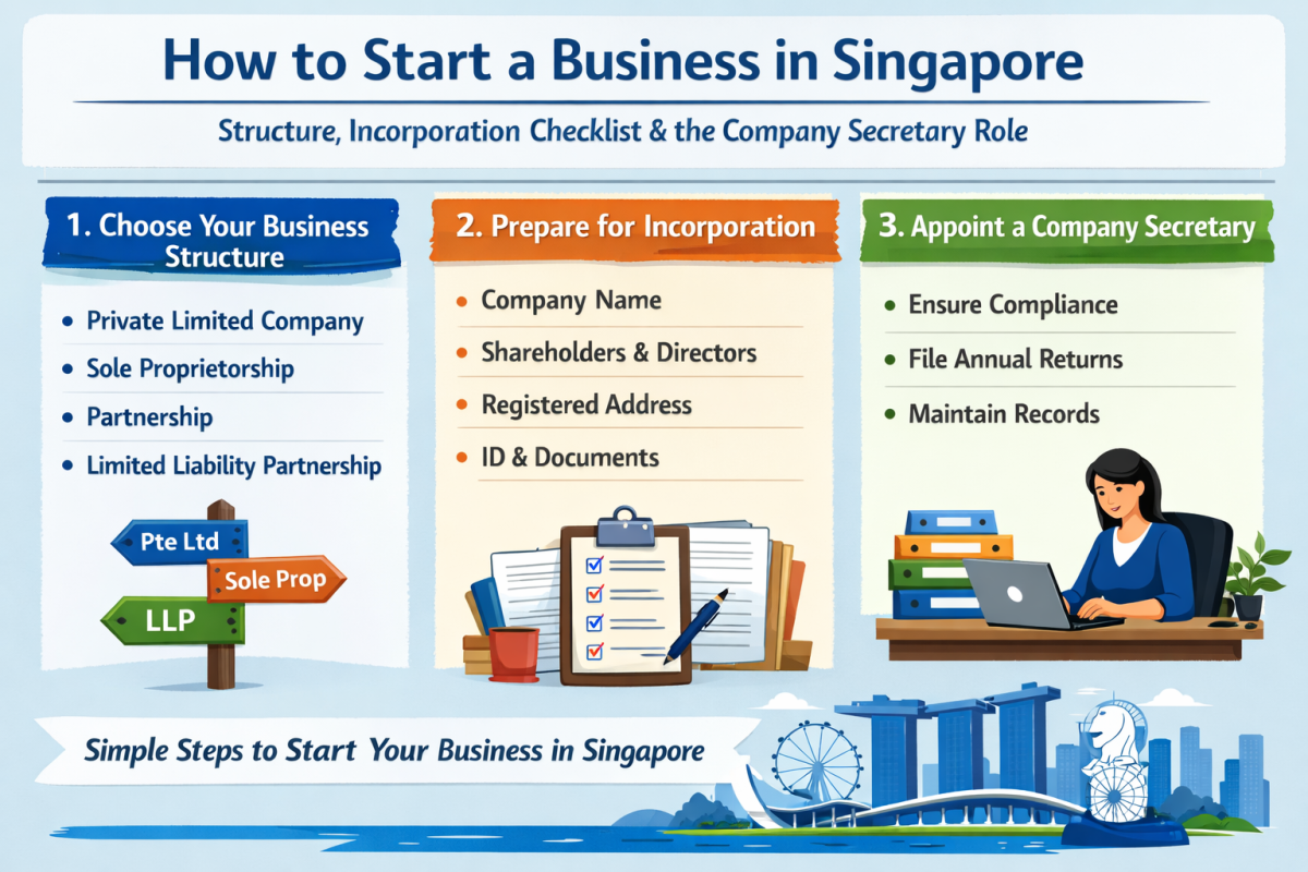 How to Start a Business in Singapore: Structure, Incorporation Checklist and the Company Secretary Role